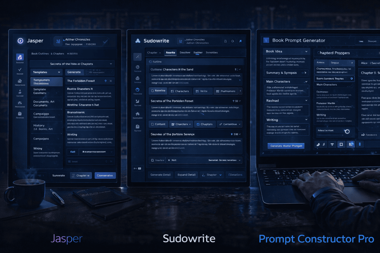 Jasper vs Sudowrite vs Prompt Constructor Pro: Best AI Tool for Writing Books?